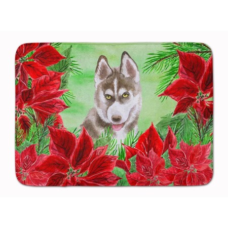 Carolines Treasures Siberian Husky Grey Poinsettas Machine Washable Memory Foam Mat CK1344RUG
